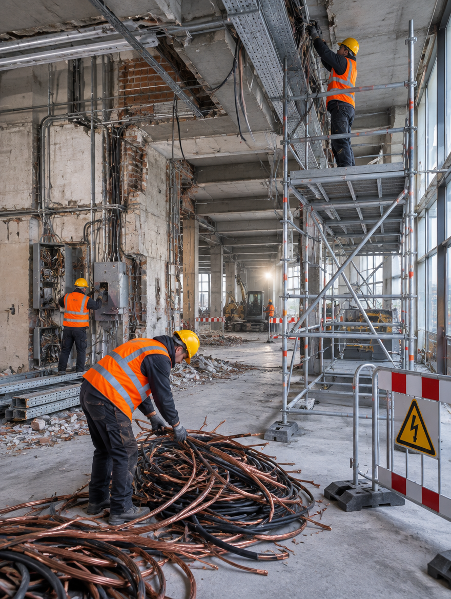 Fachgerechter Rückbau und Gerüstbau durch 3HFM Elektrotechnik – Demontage elektrischer Anlagen mit eigenem Gerüstbau aus einer Hand